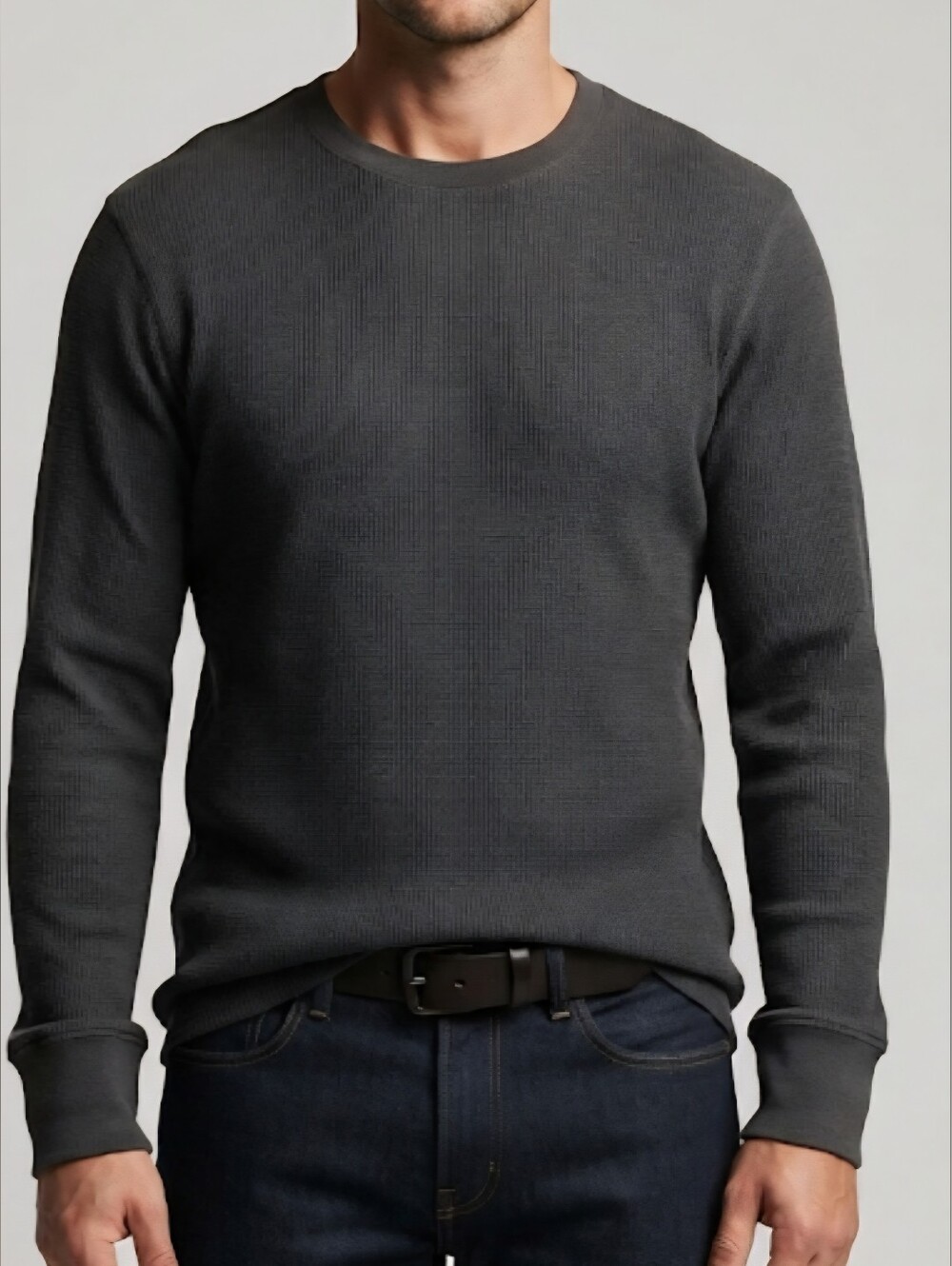 Urban Pipeline Men Waffle Thermal Knit Black Long Sleeve Crew Neck Shirt XXL